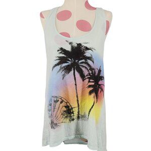Women's Fadet Pink Tropical Ferris Wheel Theme Flowy Tank Top Strappy Large
